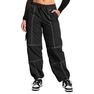 Rachel Paige Black & White Contrast Stitch Y2K Style Cargo Joggers Womens Size S